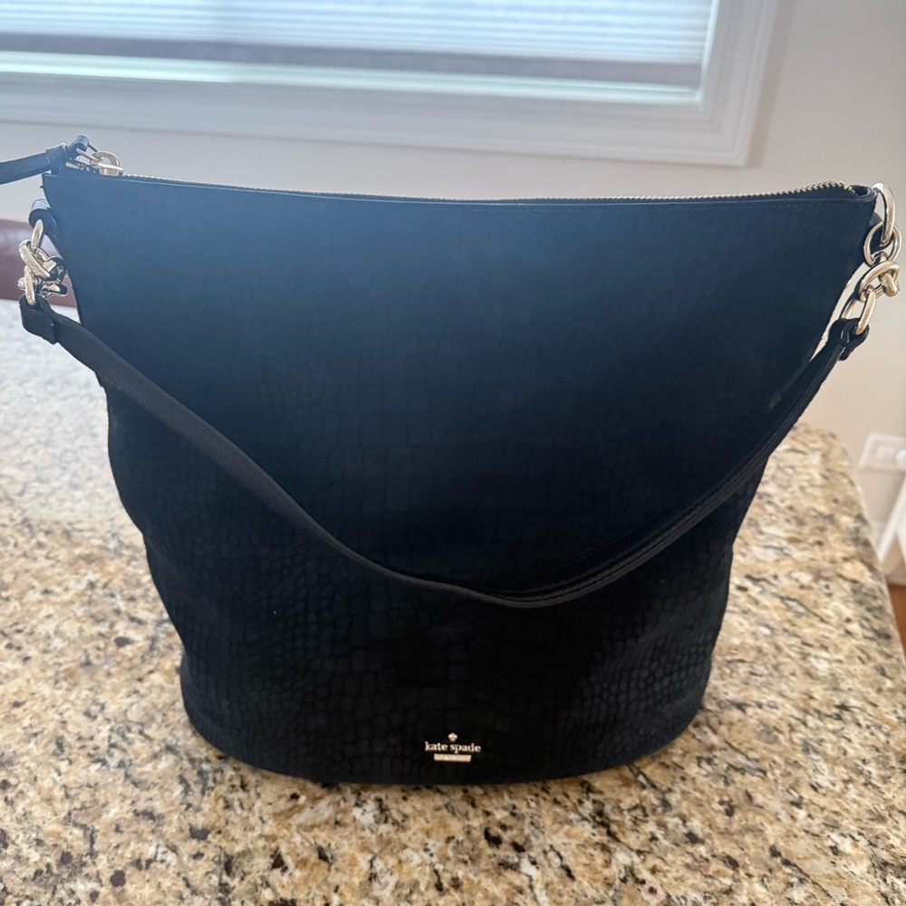 Kate Spade Suede Larchmont Avenue Exotic Arianna Purse BLACK